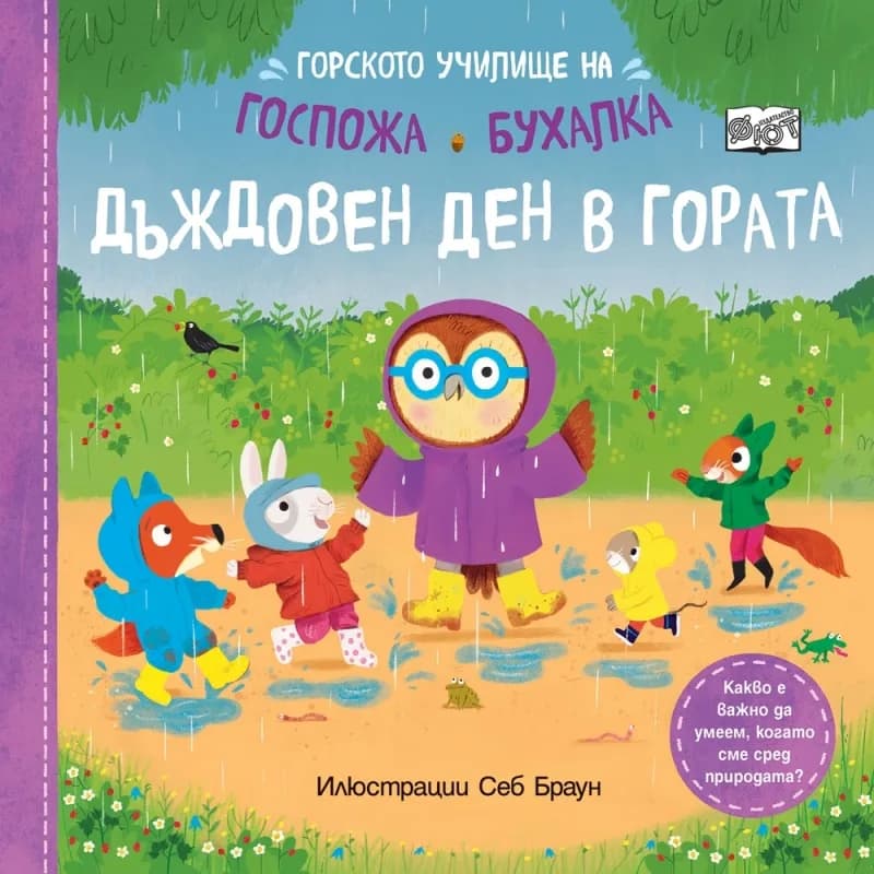 Корица на „Горското училище на Госпожа Бухалка - Дъждовен ден в гората" — Себ Браун
