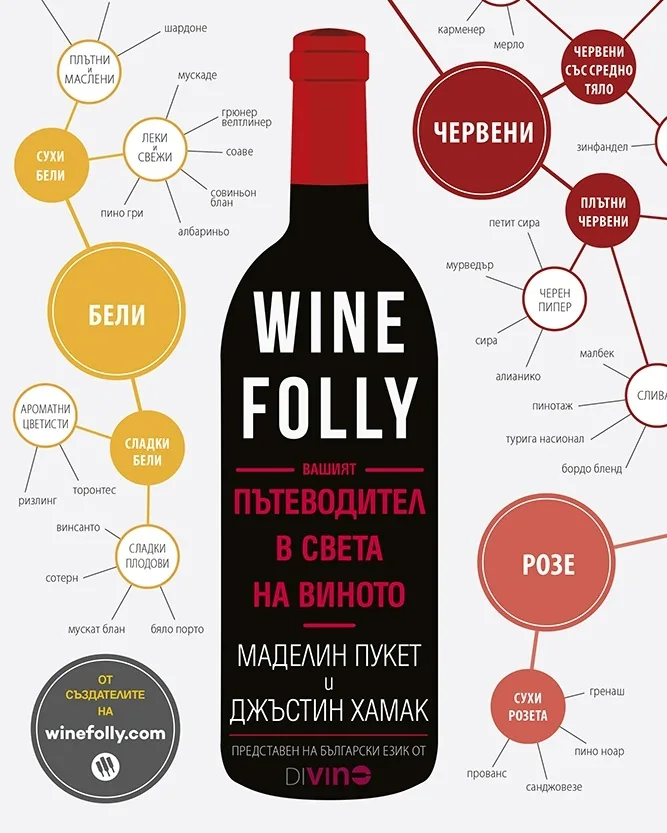 Корица на „Wine Folly. Вашият пътеводител в света на виното" — Маделин Пукет