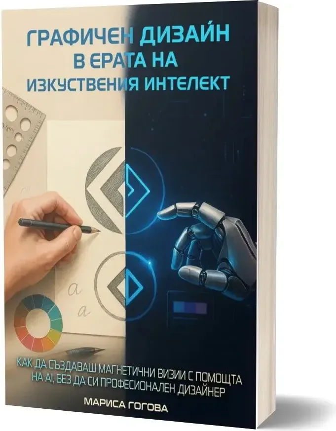Корица на „Графичен дизайн в ерата на изкуствения интелект“, Марина Гошева