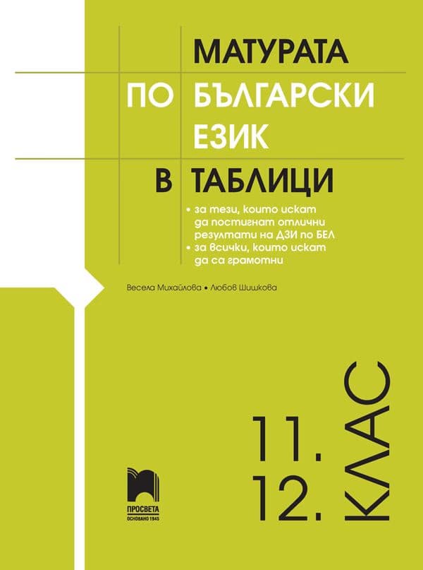 Корица на „Матурата по български език в таблици"