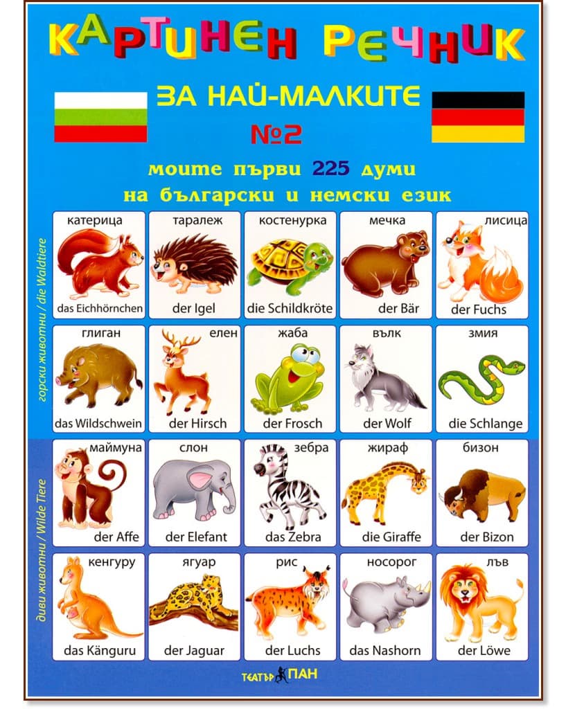 Корица на „Моите първи 225 думи на български и немски език - дипляна № 2 : Картинен речник за най-малките"