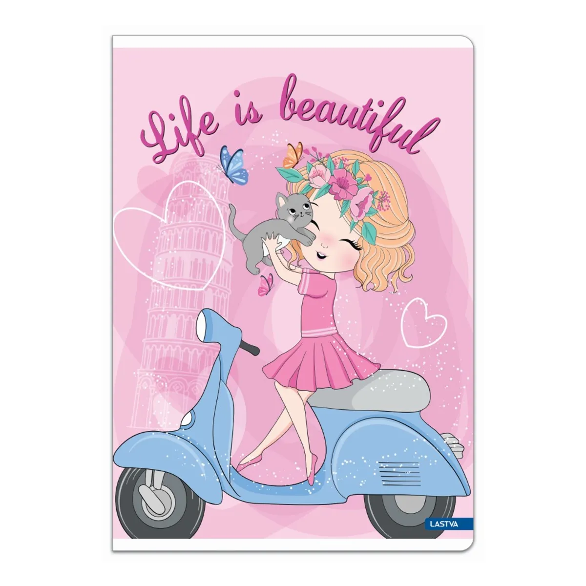 Тетрадка LASTVA Cute, A4, 52 л., линиран офсет 80 г, корица 300 г, мат ламинат, с блясък