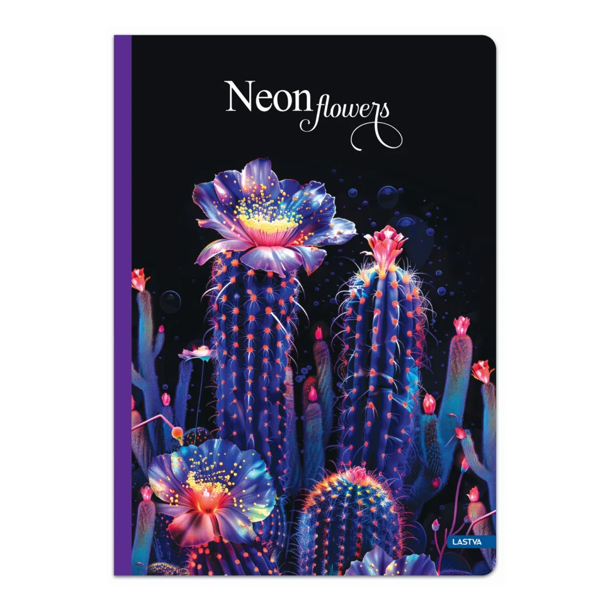 Тетрадка LASTVA Neon Flowers, A4, 96 л., линиран офсет 70 г, твърда корица, мат ламинат, UV лак