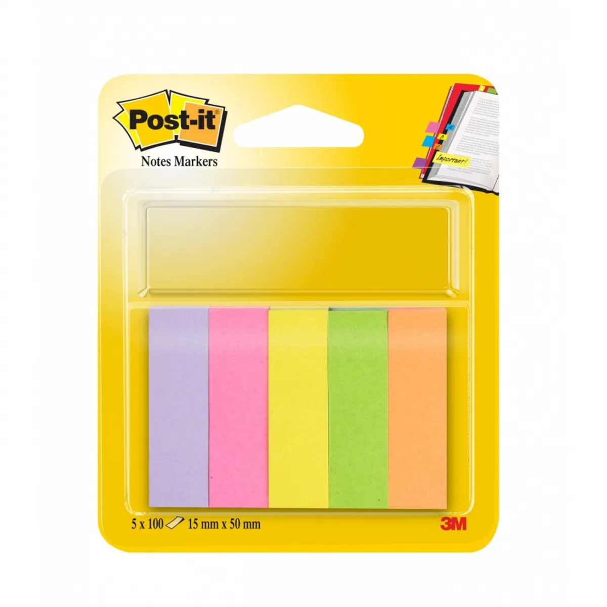 Самозалепващи индекси Post-it, 15х50 мм, 5x100 л., микс, неонови