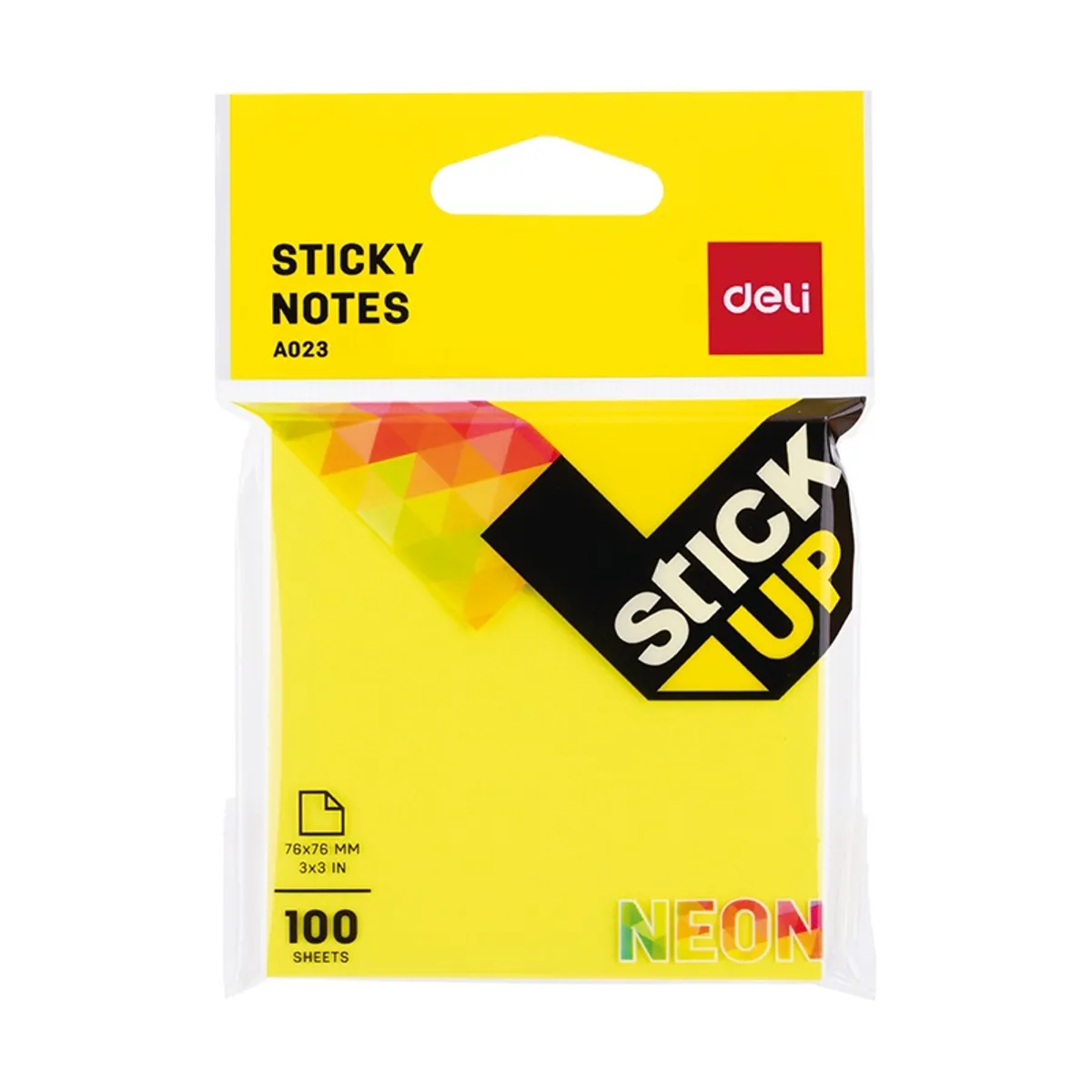 Самозалепващи листчета Deli Stick Up EA02302, 76х76 мм, 100 л., неоново жълти