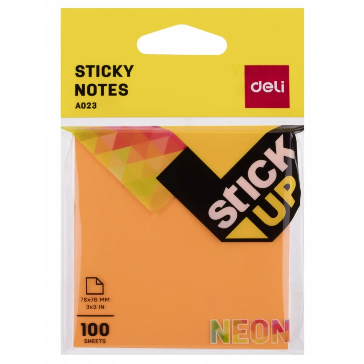 Самозалепващи листчета Deli Stick Up EA02302, 76х76 мм, 100 л., неоново оранжеви