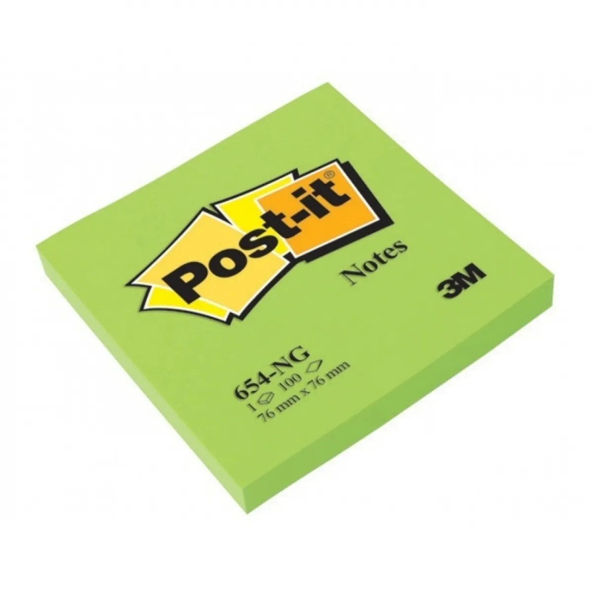 Самозалепващи листчета Post-it, 76х76 мм, 100 л., неоново зелени, PEFC хартия
