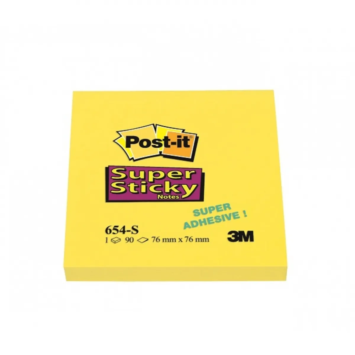 Самозалепващи листчета Post-it Super Sticky, 76х76 мм, 90 л., наситено жълти, PEFC хартия