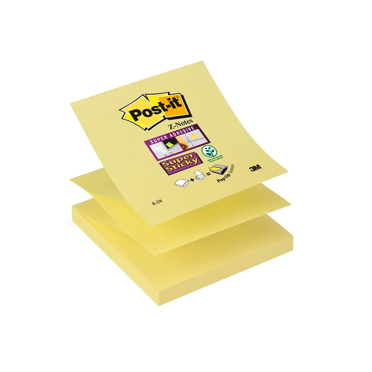 Самозалепващи листчета Post-it Super Sticky Z-notes, 76х76 мм, 90 л., пастелно жълти, PEFC хартия
