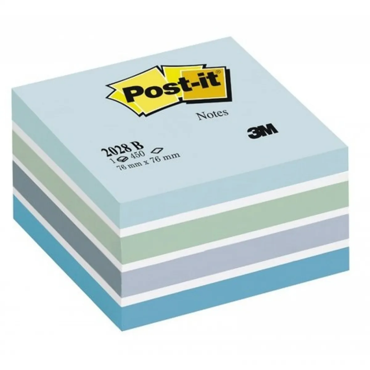 Самозалепващо кубче Post-it Blue, 76х76 мм, 450 л., микс, синьо, PEFC хартия