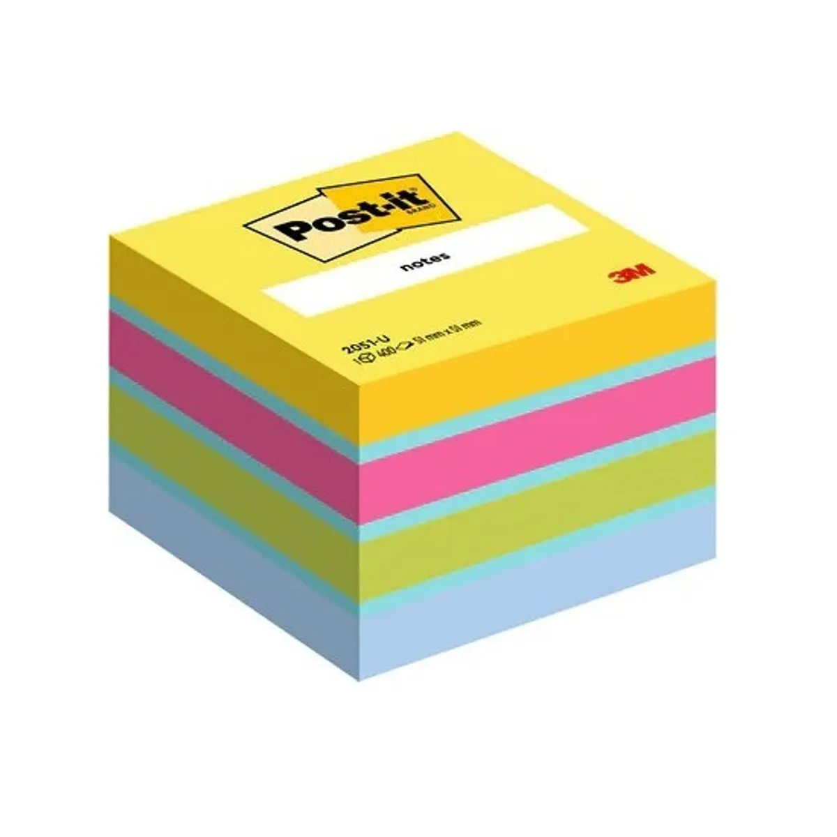 Самозалепващо мини кубче Post-it Ultra, 51х51 мм, 400 л., микс 5 цвята, неоново, PEFC хартия