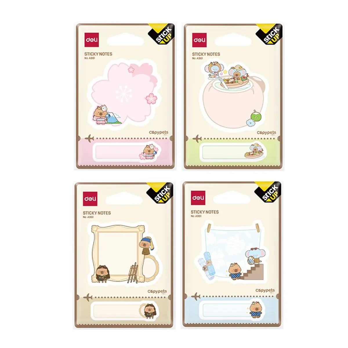 Самозалепващи листчета Deli Stick Up Capypets EA961, 65х65 мм х 30 л., 20х57 мм х 30 л.