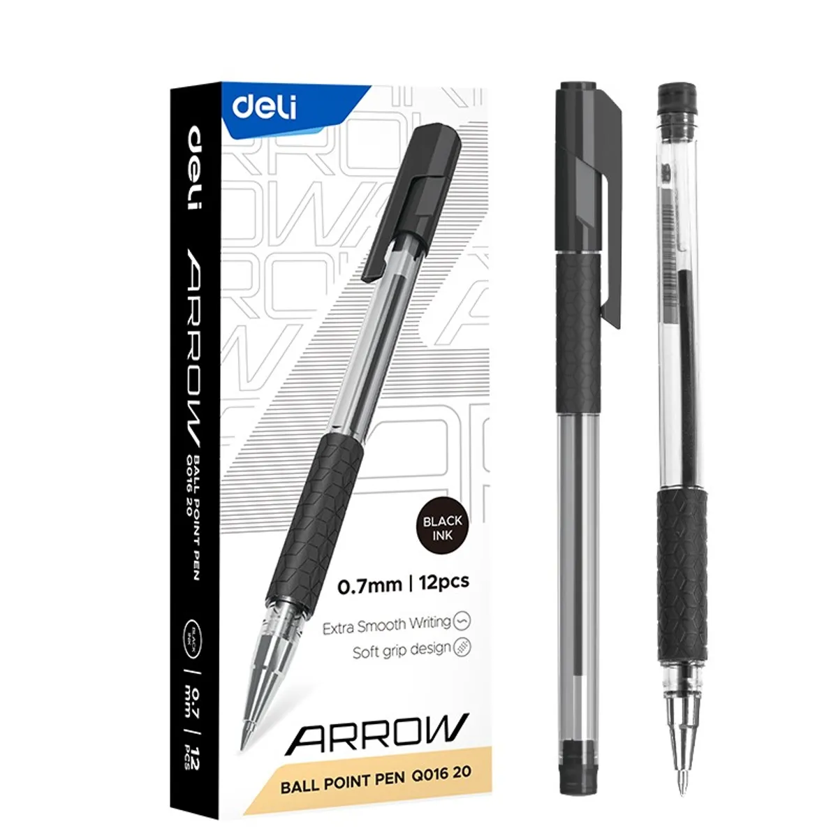 Химикалка Deli Arrow EQ01620, с грип, 0.7 мм, черна