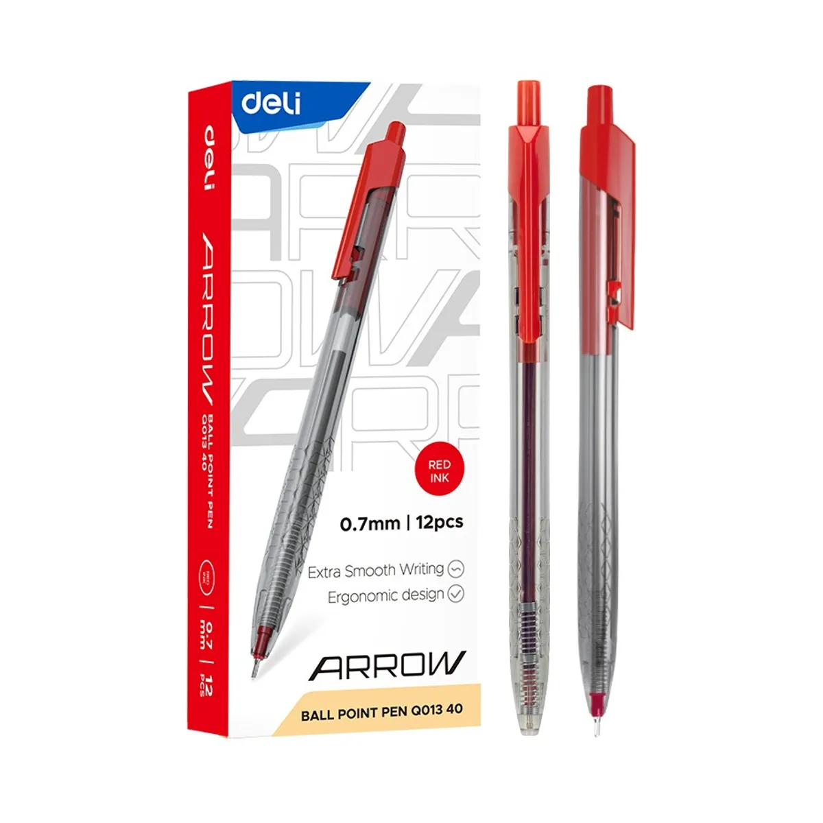 Автоматична химикалка Deli Arrow EQ01340, 0.7 мм, червена