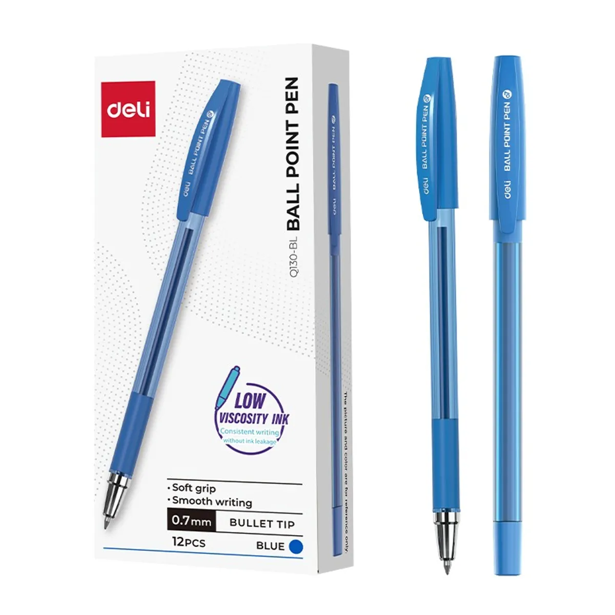 Химикалка Deli EQ130-BL, с грип, 0.7 мм, синя