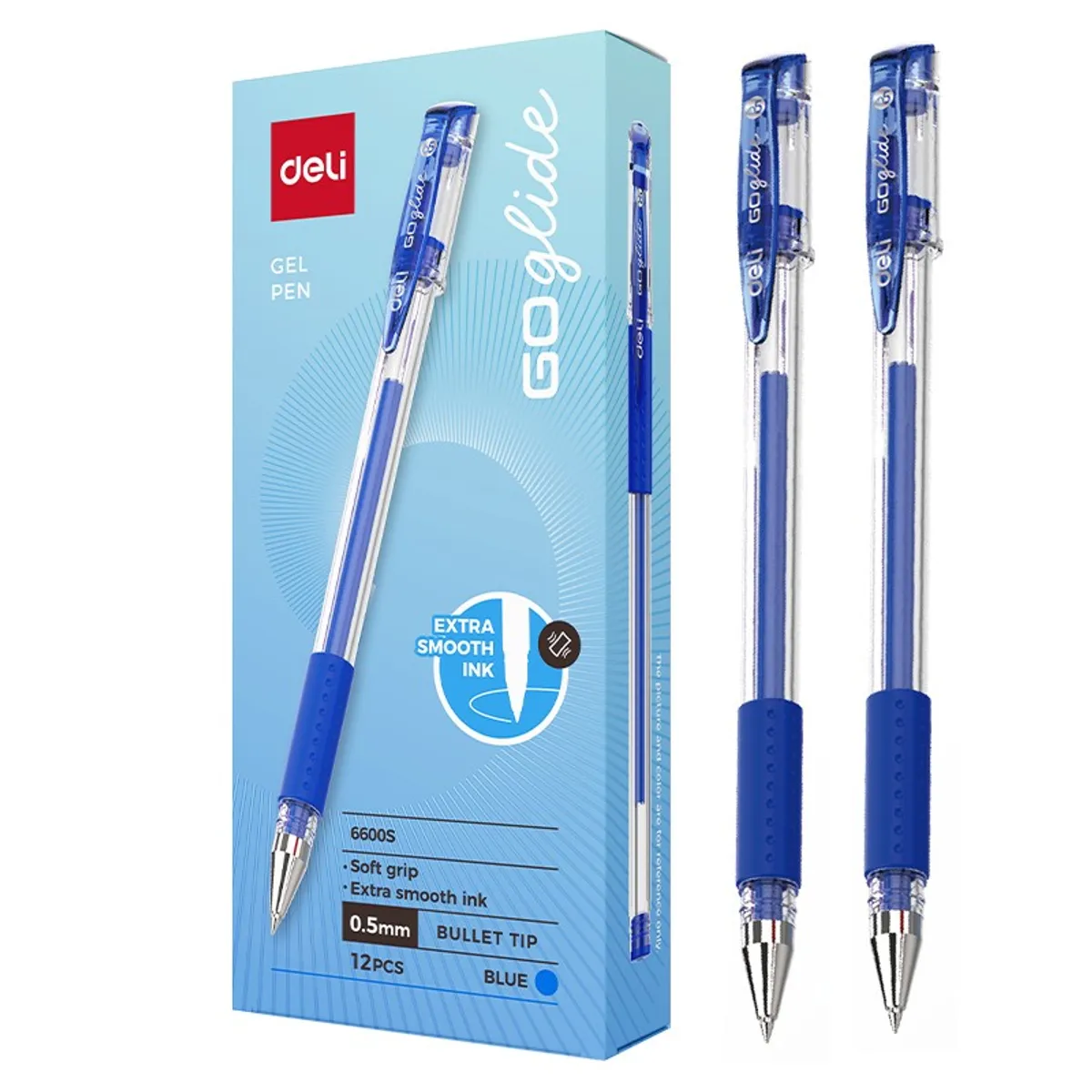 Гелова химикалка Deli GO glide E6600S, с грип, 0.5 мм, синя