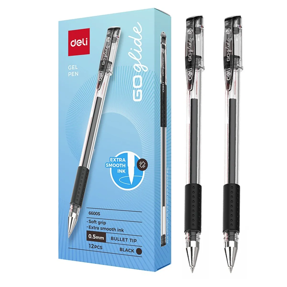 Гелова химикалка Deli GO glide E6600S, с грип, 0.5 мм, черна