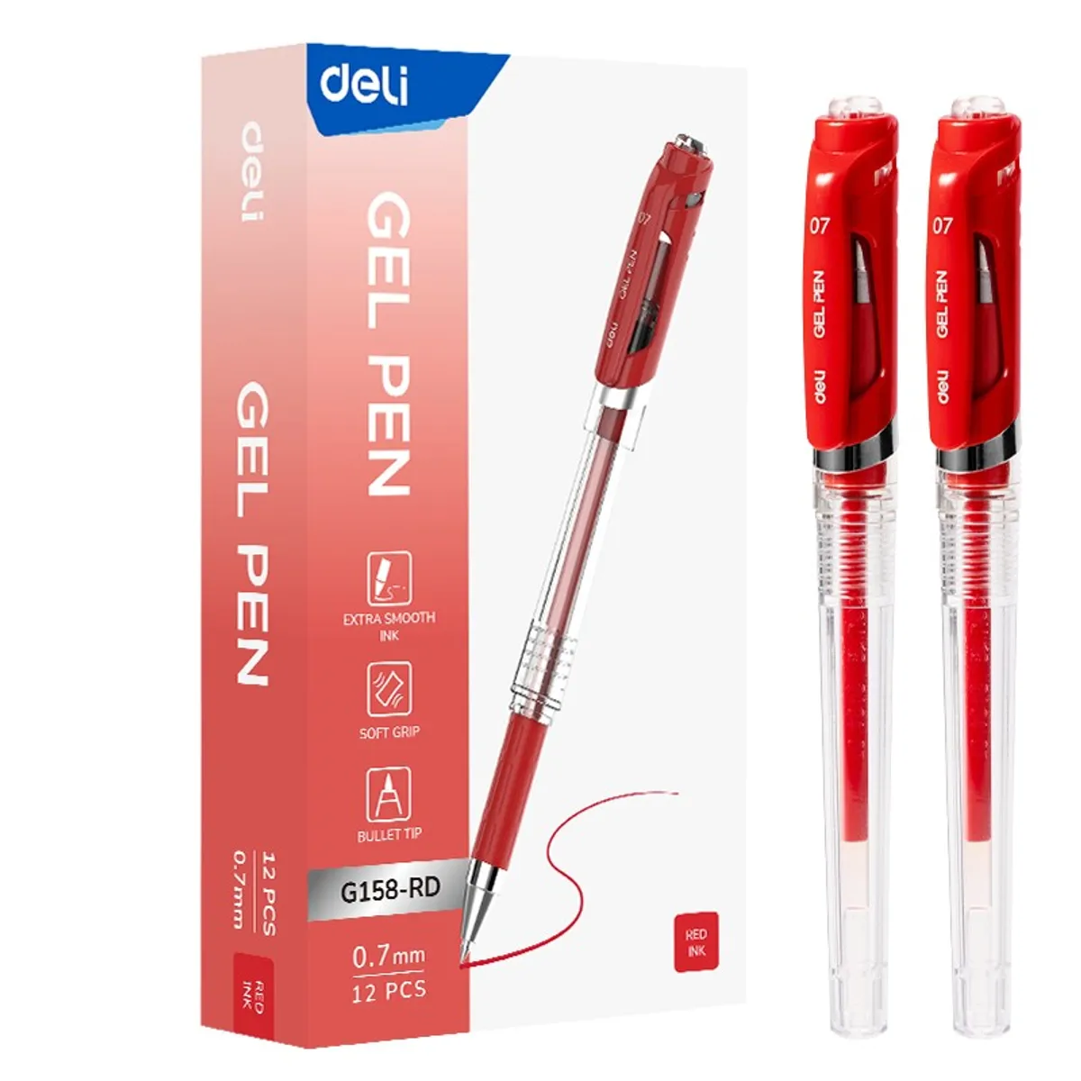 Гелова химикалка Deli GO glide E6600S, с грип, 0.5 мм, червена