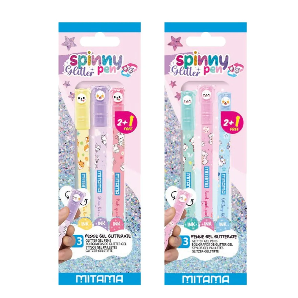 Глитерни химикалки MITAMA Spinny Pen, 0.7 мм, 3 цвята, опаковка 3 бр.