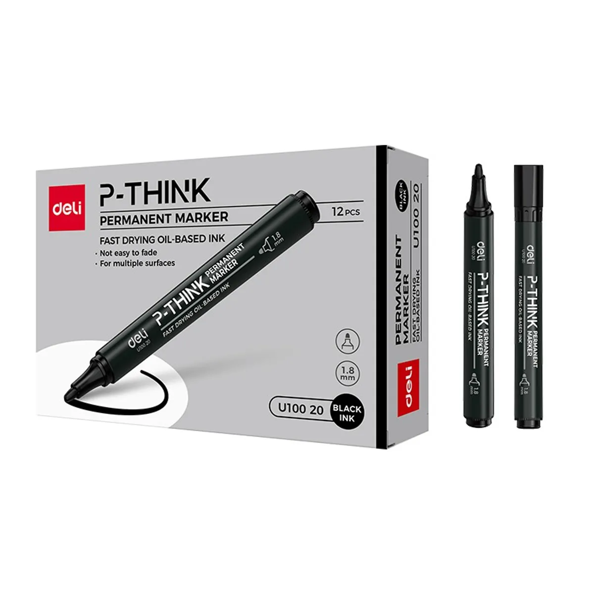 Перманентен маркер Deli P-THINK EU10020, объл връх 1.5 мм, черен
