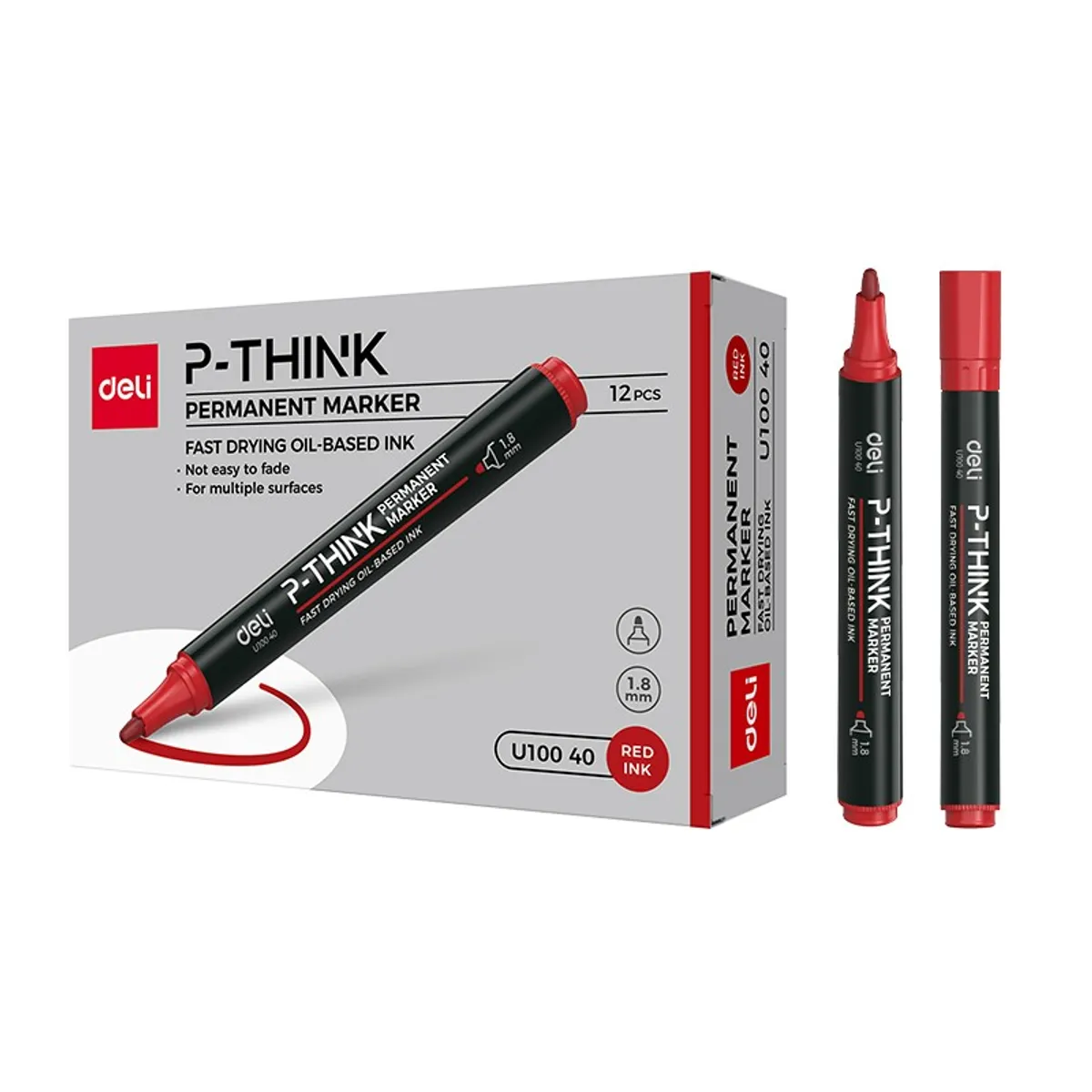 Перманентен маркер Deli P-THINK EU10040, объл връх 1.5 мм, червен