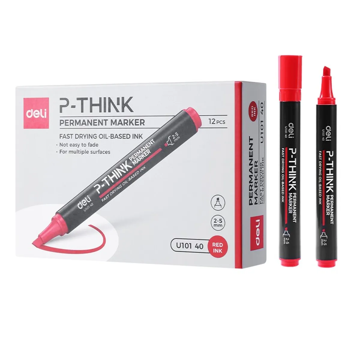 Перманентен маркер Deli P-THINK EU10140, скосен връх 1.5-5 мм, червен