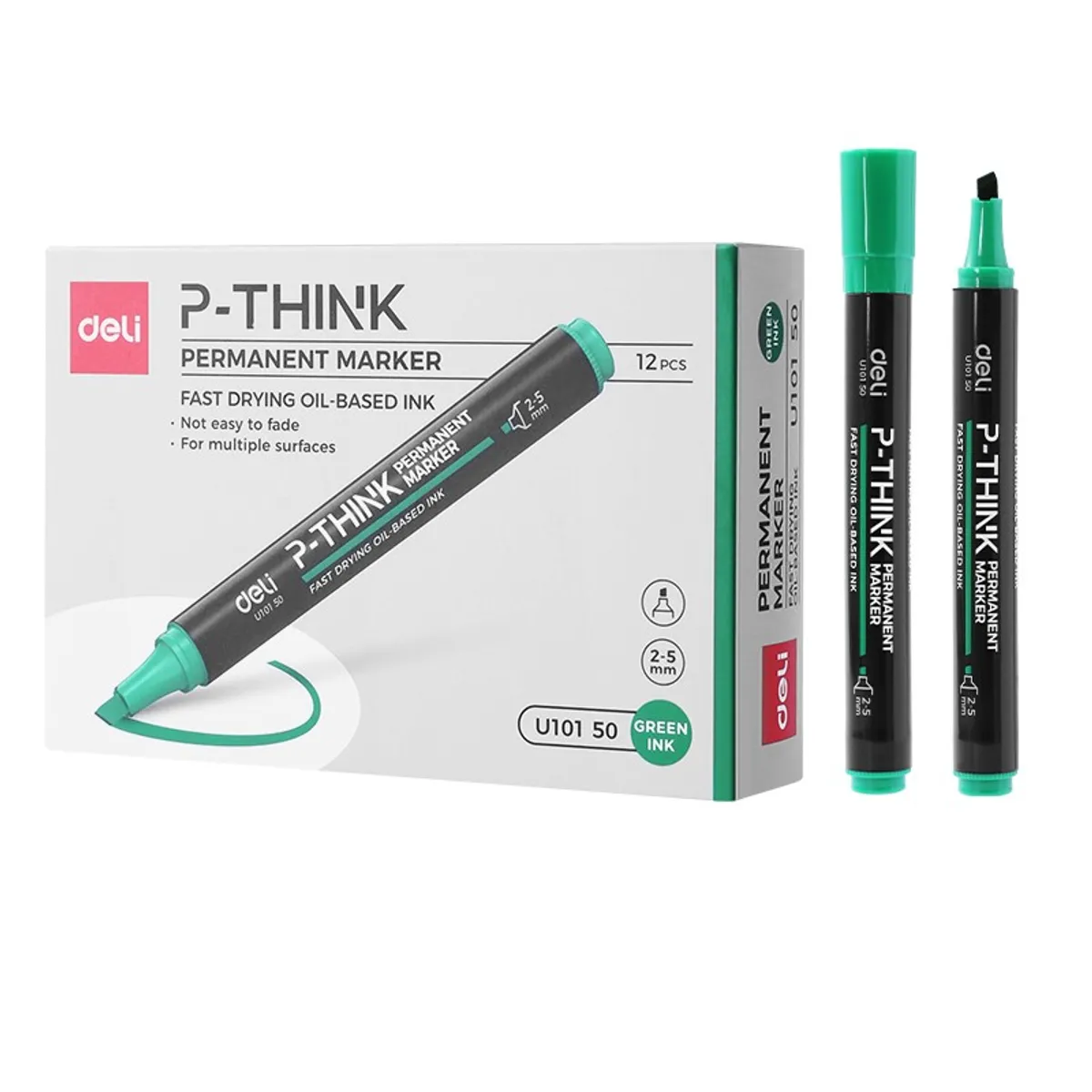 Перманентен маркер Deli P-THINK EU10150, скосен връх 1.5-5 мм, зелен