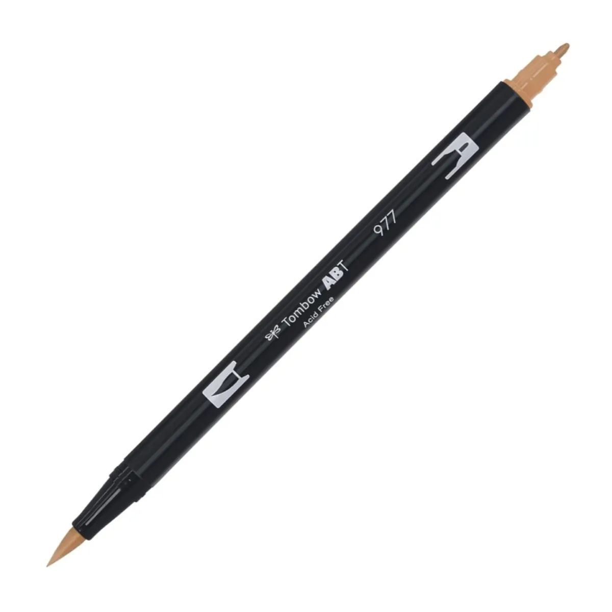 Aкварелен двувърх маркер Tombow ABT Dual Brush, четка 3.5 мм, връх 0.8 мм, 977 saddle brown