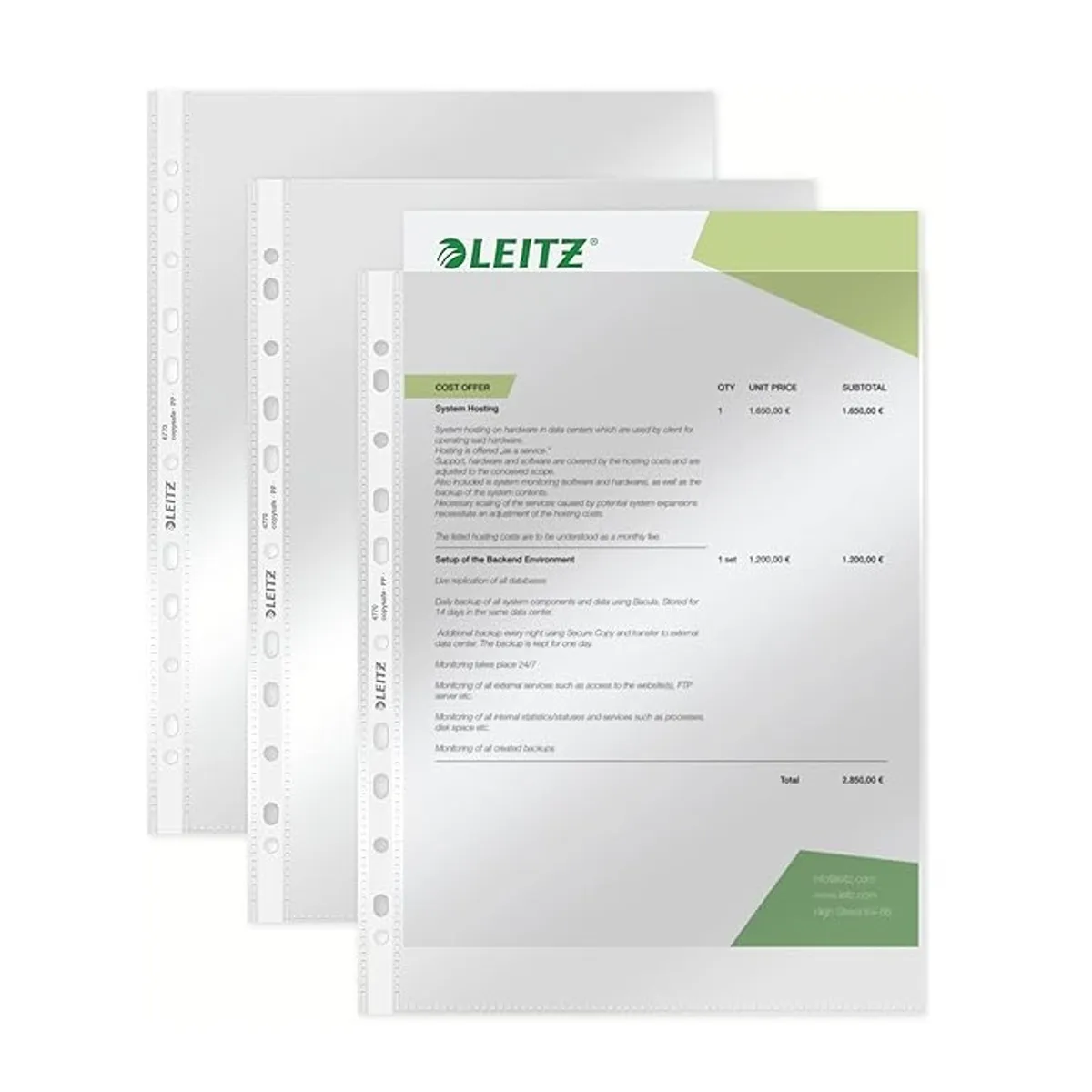 Джоб с европерфорация LEITZ Premium, A4, РР 90 mic, кристал, 100 бр.