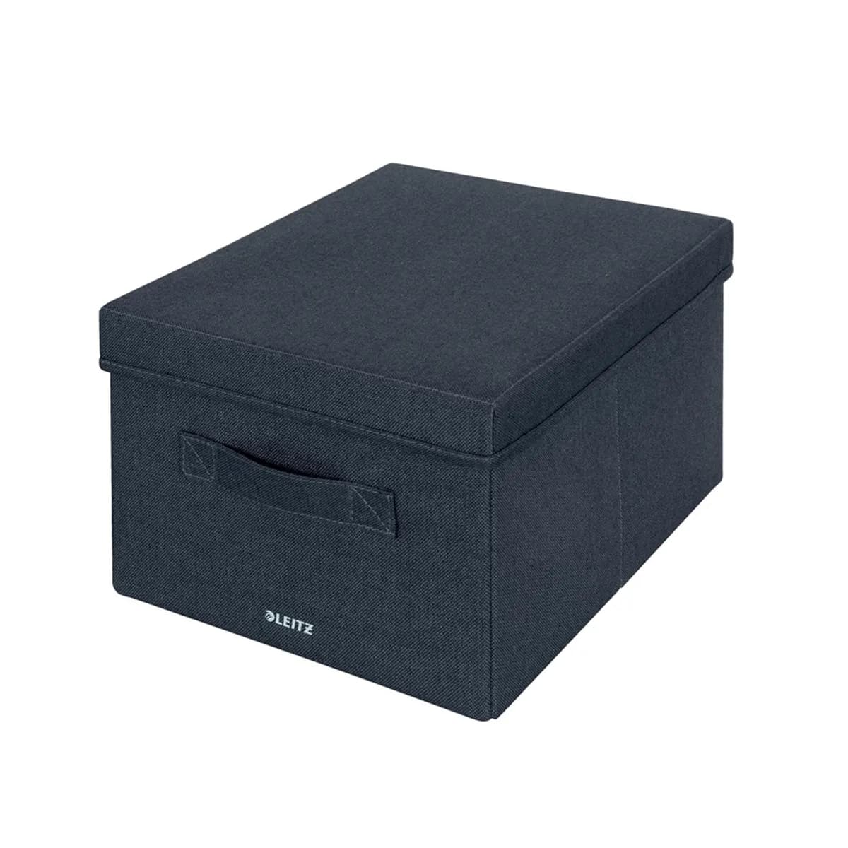 Кутия с дръжки LEITZ Fabric, 285х203х380 мм, картон, покрит с текстил, тъмносива