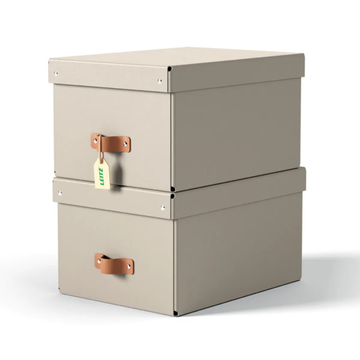 Кутия за съхранение LEITZ Puro, с капак, small, 200х150х280 мм, рециклиран картон, бежова