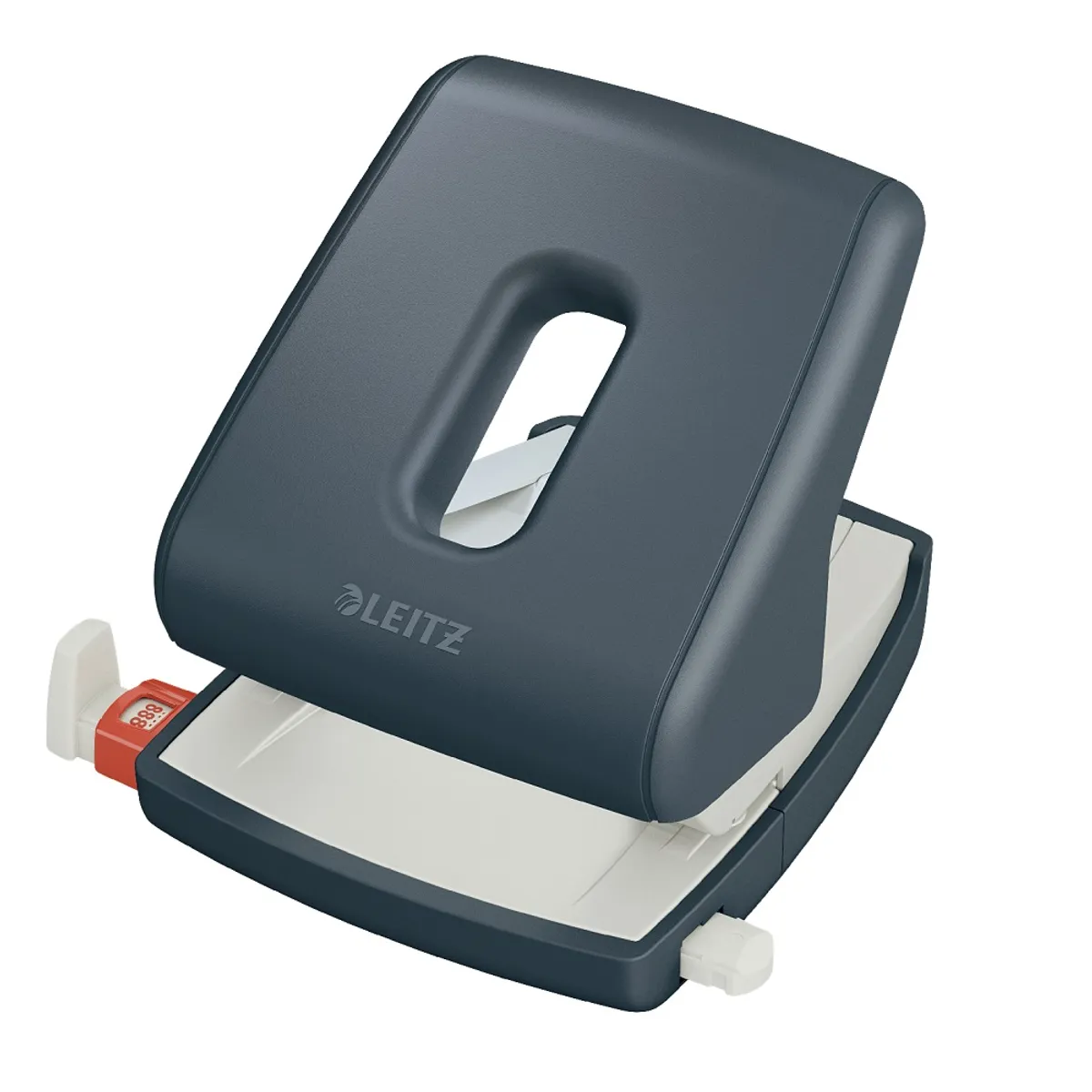 Перфоратор LEITZ Cosy, за 30 л.(80 г), с ограничител, 137x109x131 мм, пластмаса + метал, тъмносив