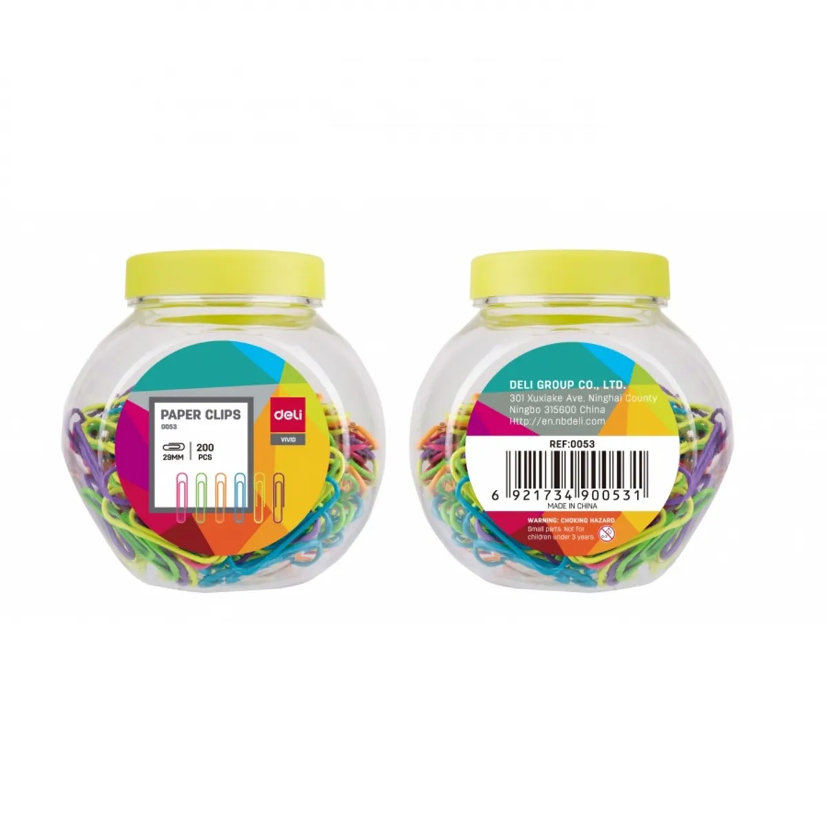 Кламери Deli Vivid, 29 мм, 200 бр. - цветни