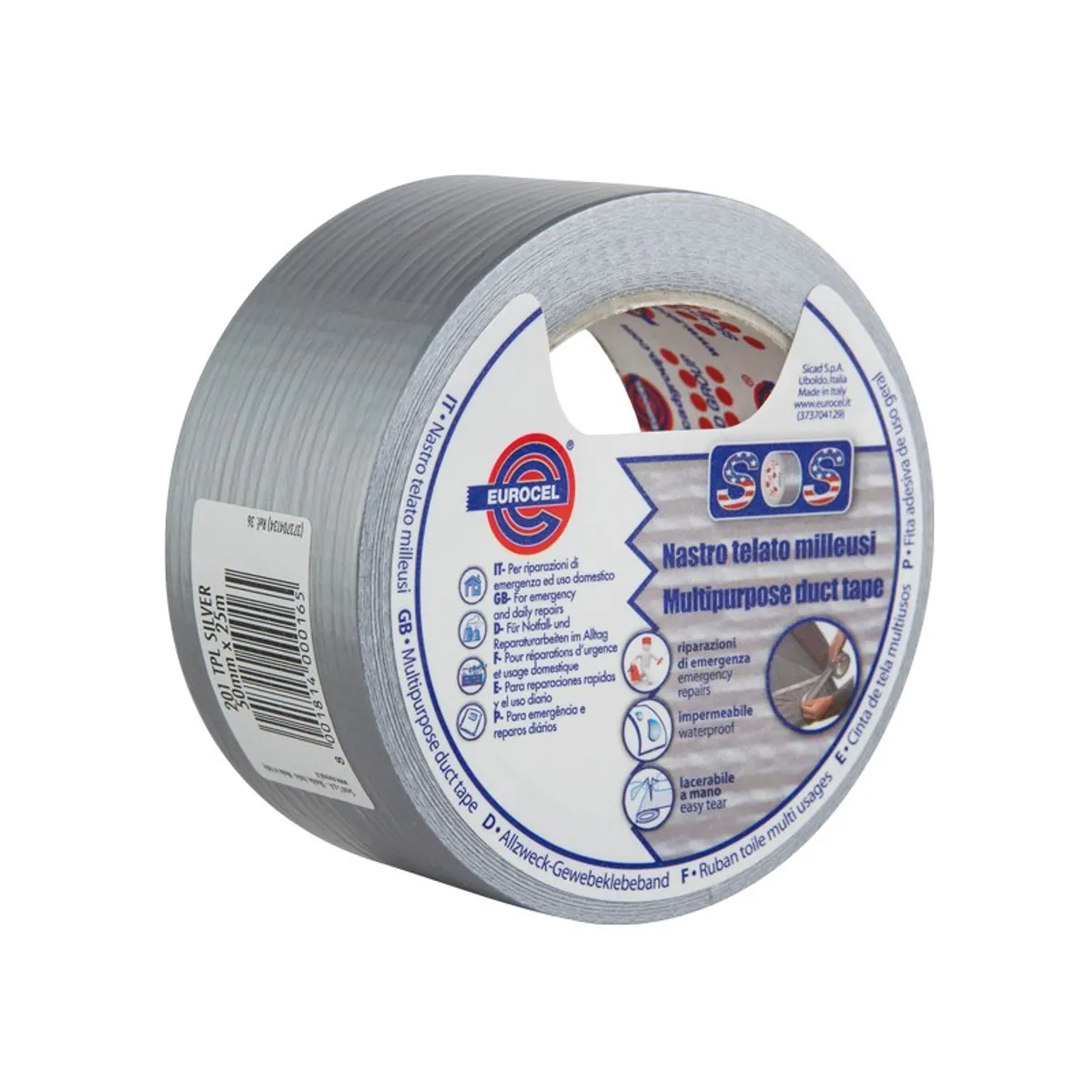 Армирана лента EUROCEL Duct, 50 мм х 25 м, TPL 201, LDPE подложка, ламинирана с плат, сива