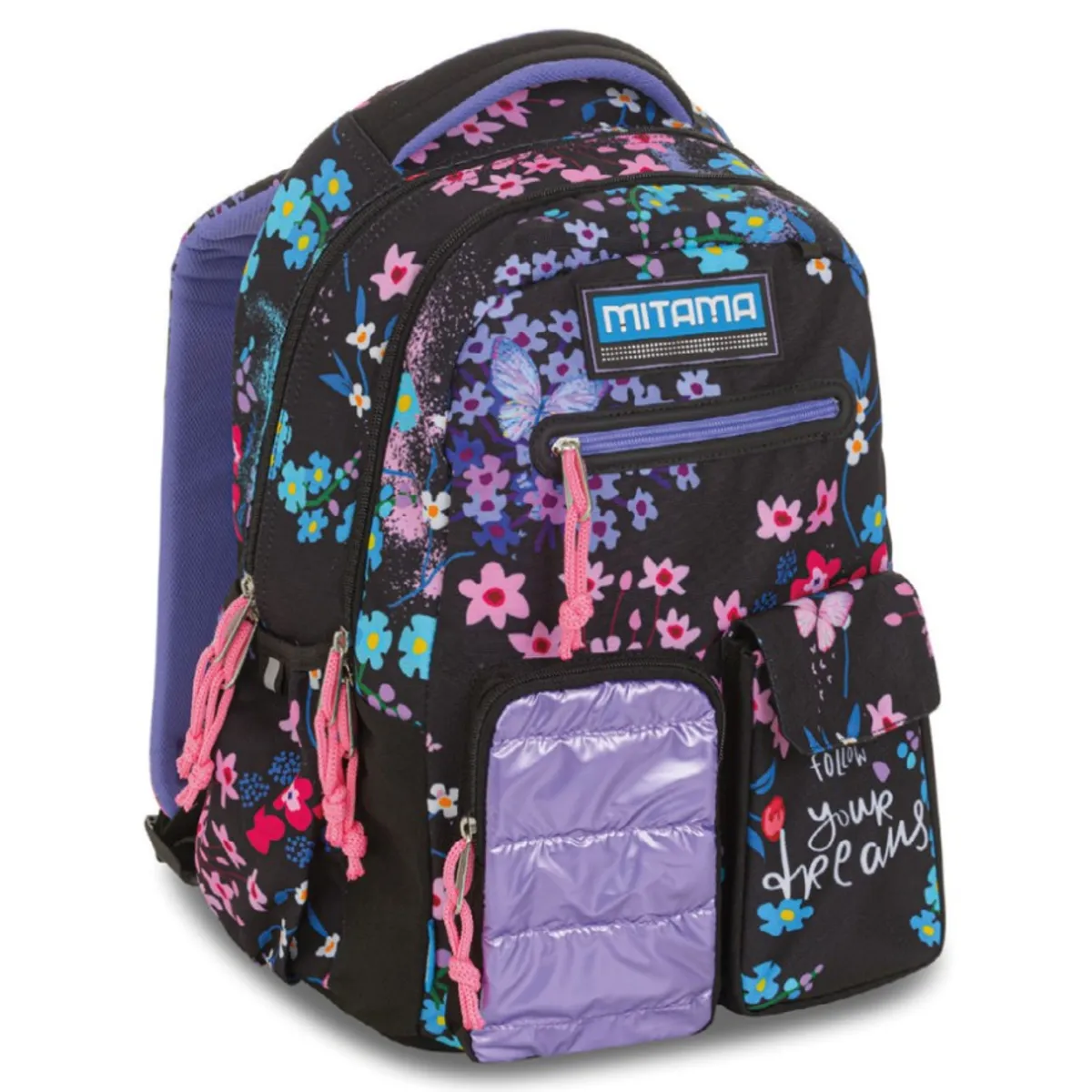 Ученическа раница MITAMA M-Power TrendyFlowers, за момиче, 4 отделения