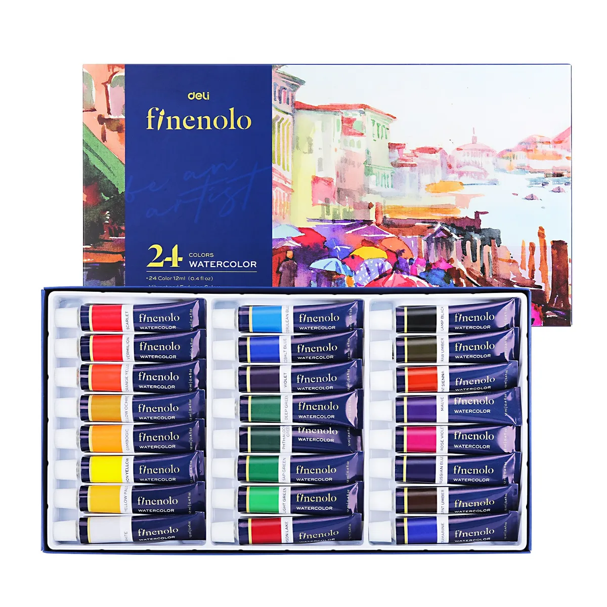 Акварелни бои Deli Finenolo - 24 цв.х12мл