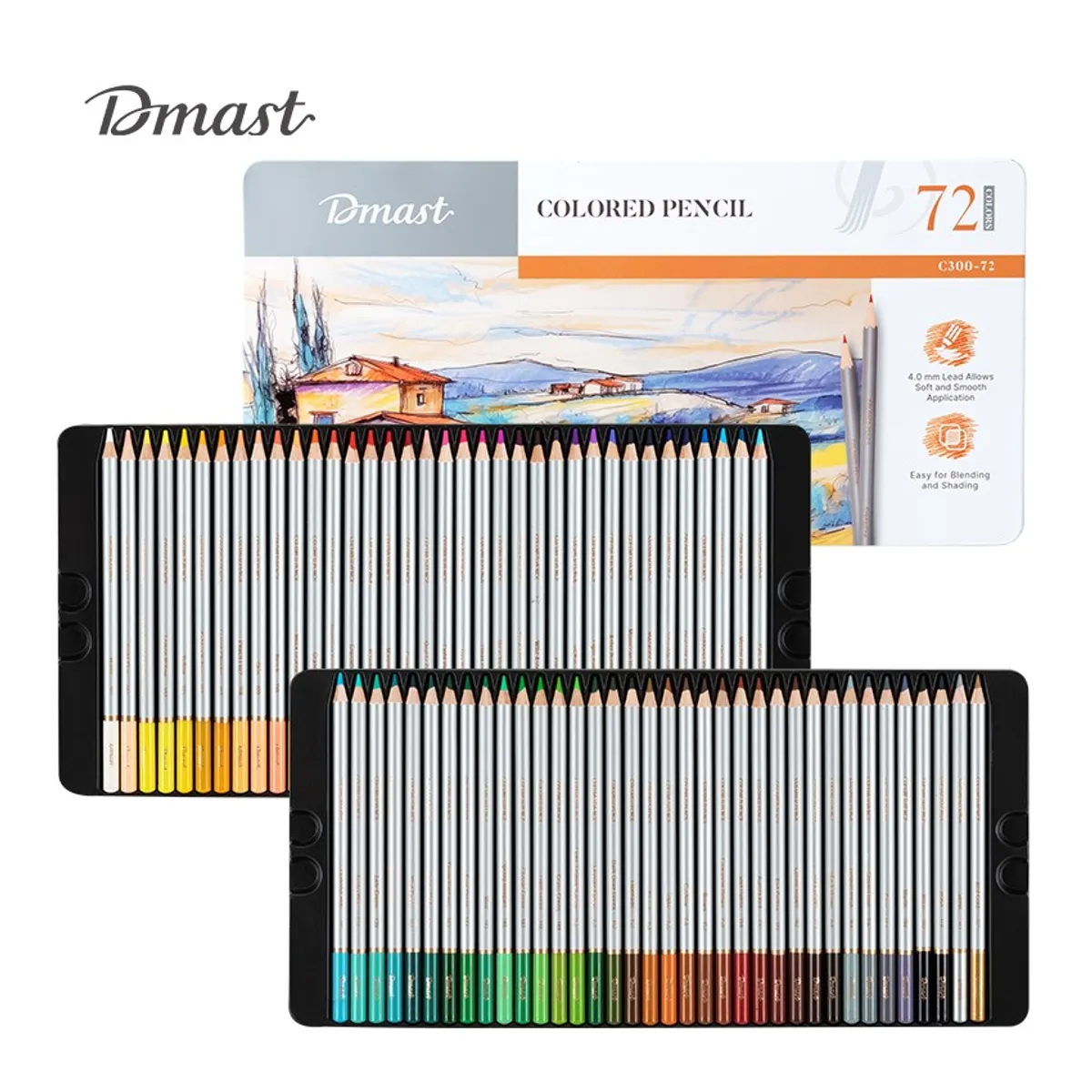 Цветни моливи Deli Dmast EC300-72, кръгло тяло, 72 цвята, в метална кутия