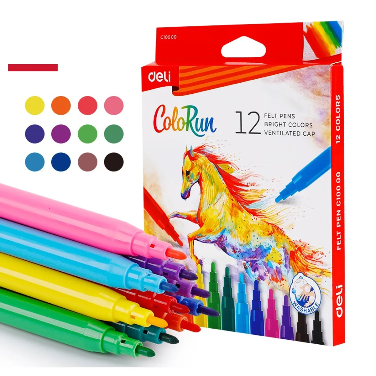 Флумастери Deli ColoRun EC10000, 12 цвята