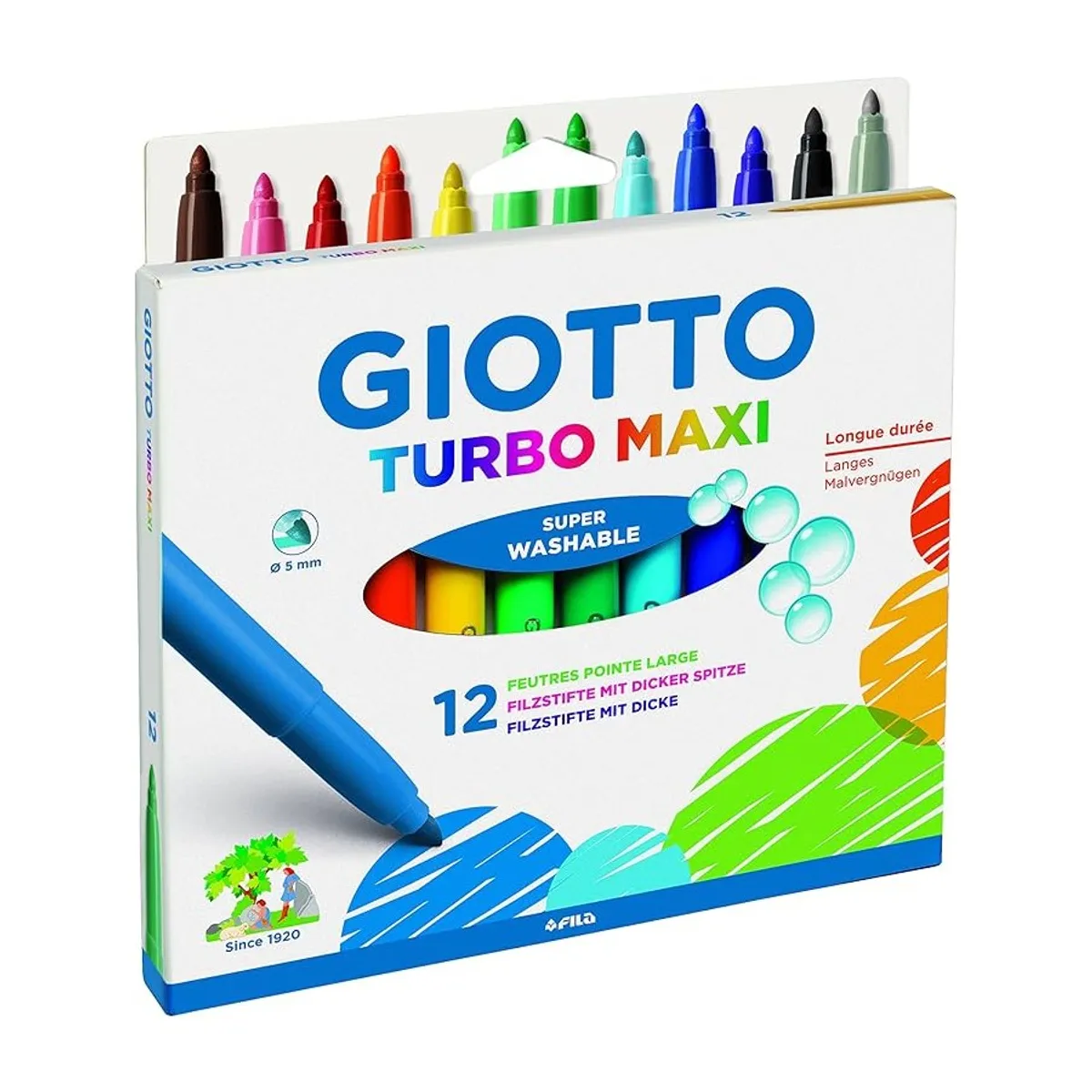 Флумастери GIOTTO Turbo Maxi, връх 5 мм, 12 цвята