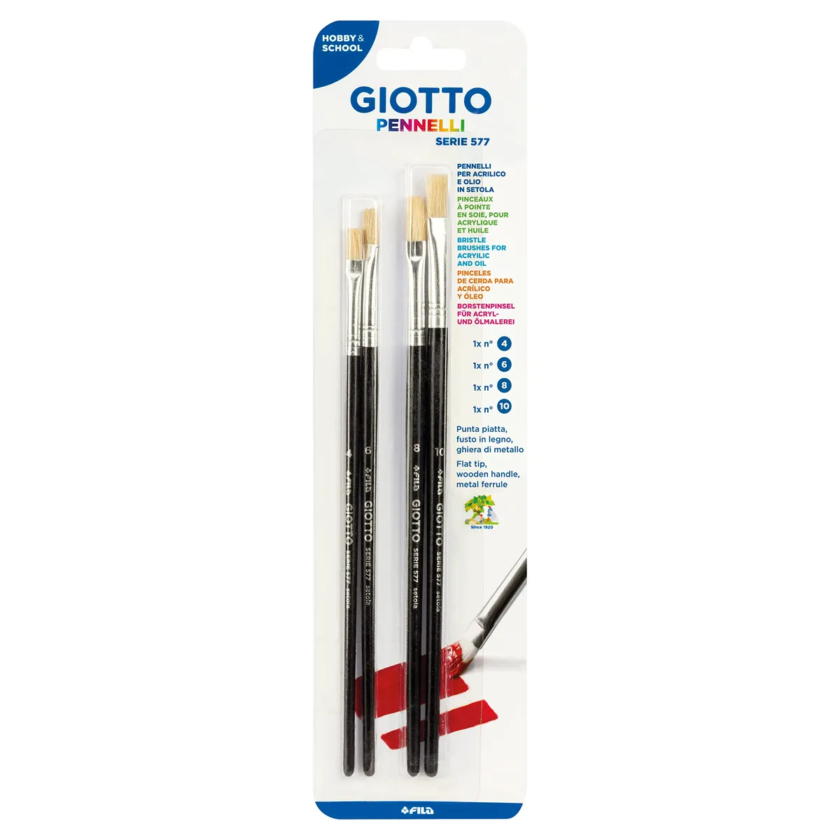 Комплект четки за рисуване GIOTTO Art 577, плоски №4, 6, 8, 10