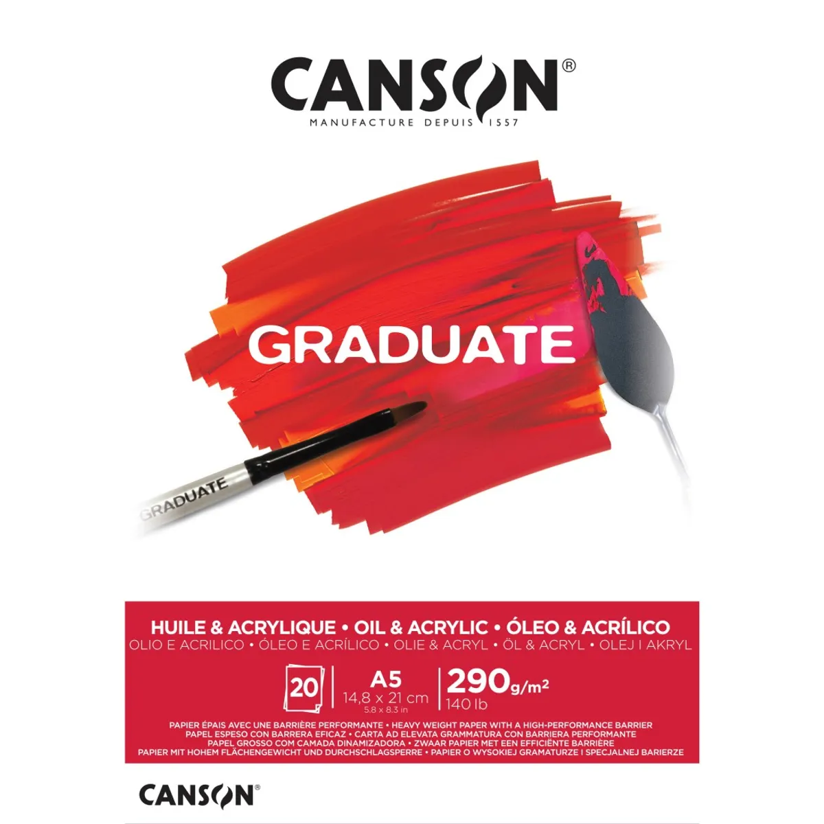 Скицник CANSON GRADUATE Huile et Acrylique, за маслени и акрилни бои, A5, 290 г/кв.м, non-woven,20 л