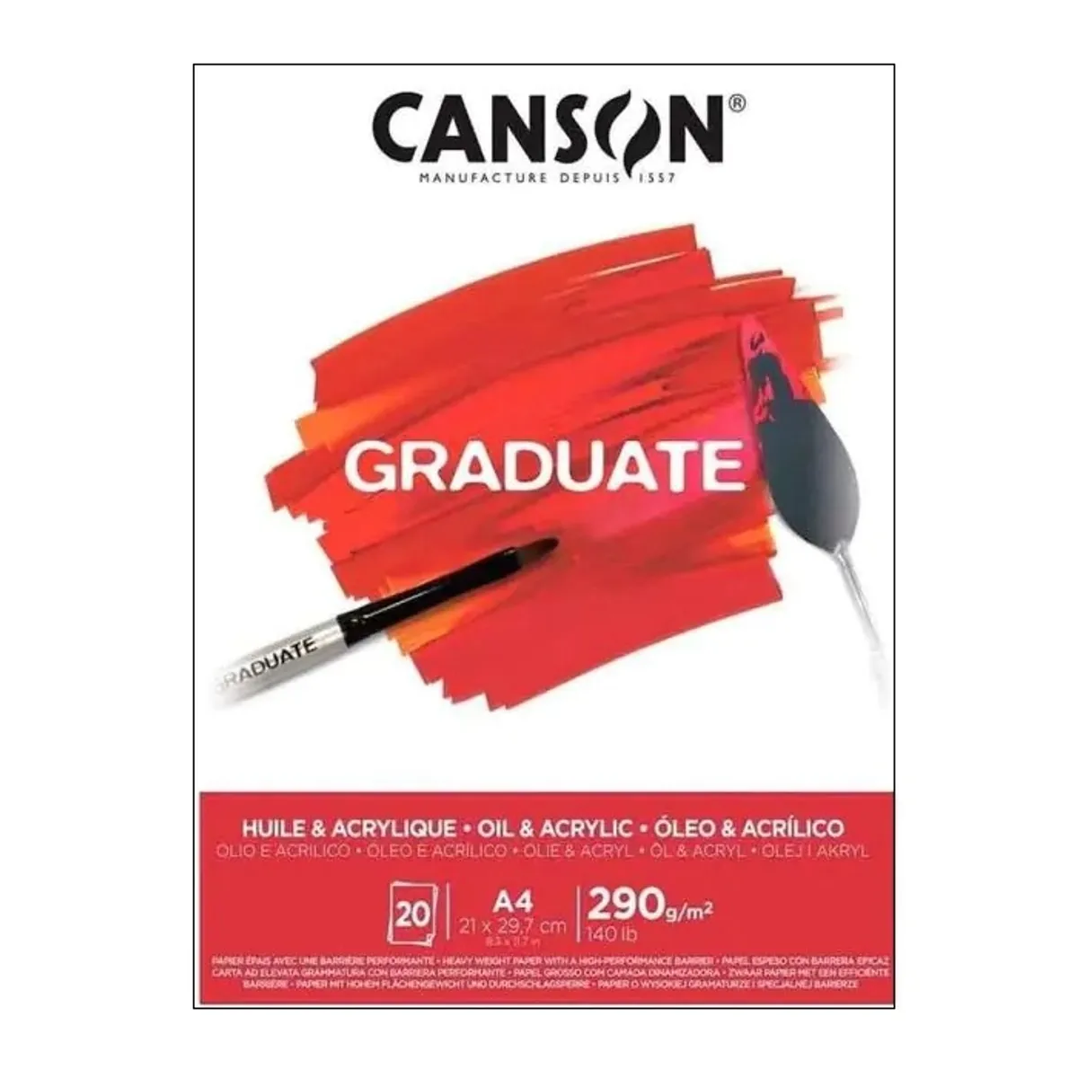 Скицник CANSON GRADUATE Huile et Acrylique, за маслени и акрилни бои, A4, 290 г/кв.м, non-woven,20 л