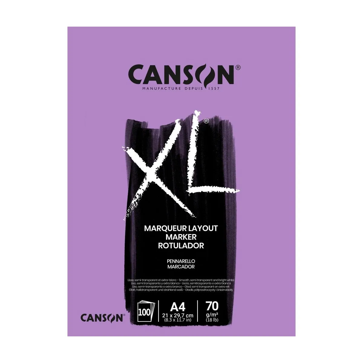Скицник CANSON XL Marker, за маркери, A4, 70 г/кв.м, very smooth, 100 л.