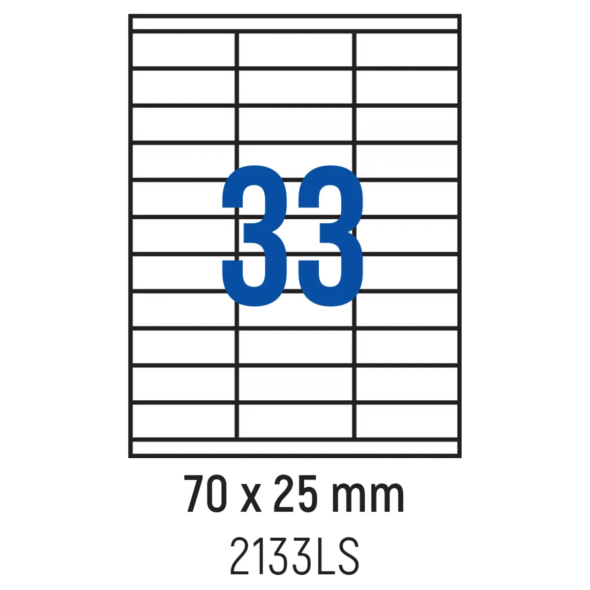 Етикети лепящи 33 бр., 70.0x25.0 мм, 100 л., A4, кант 2