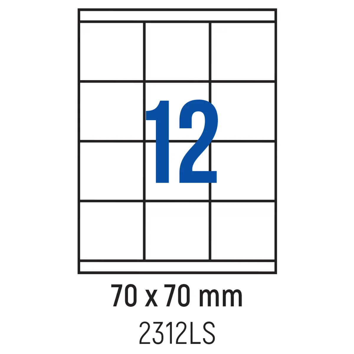 Етикети лепящи 12 бр., 70.0x70.0 мм, 100 л., A4