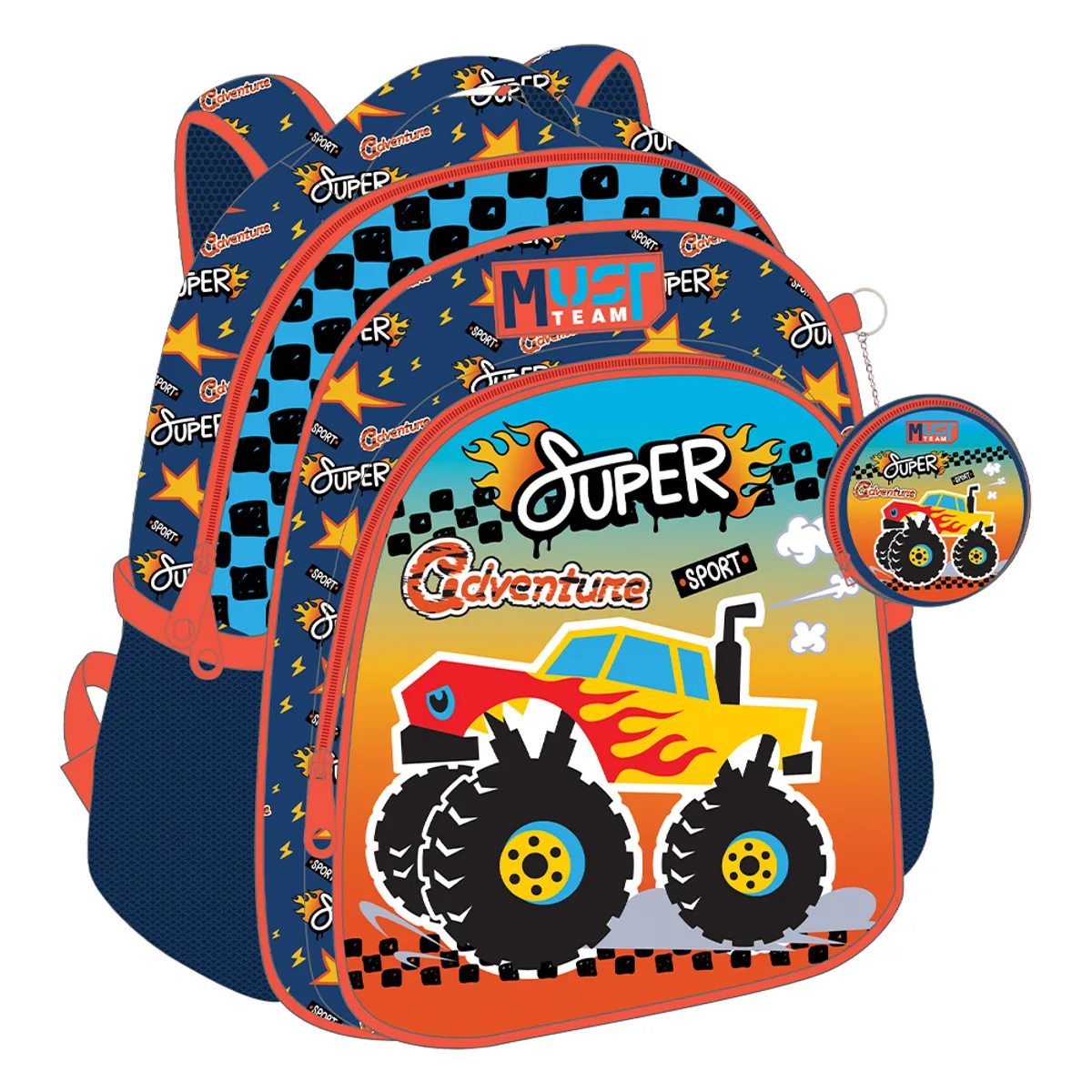 Раница детска с 2 ципа Monster Car, 31x27x10